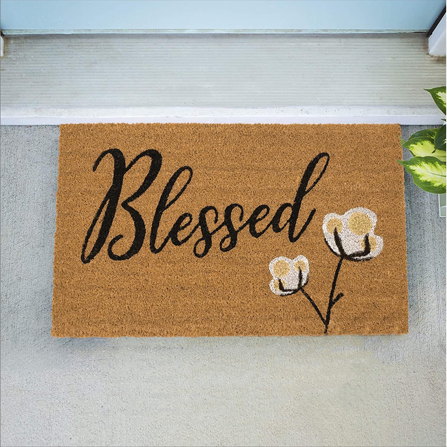 Avera Products | Blessed Cotton Bloom, Natural Coir Fiber Doormat, Anti-Slip Pvc Mat Back | 29    X 17