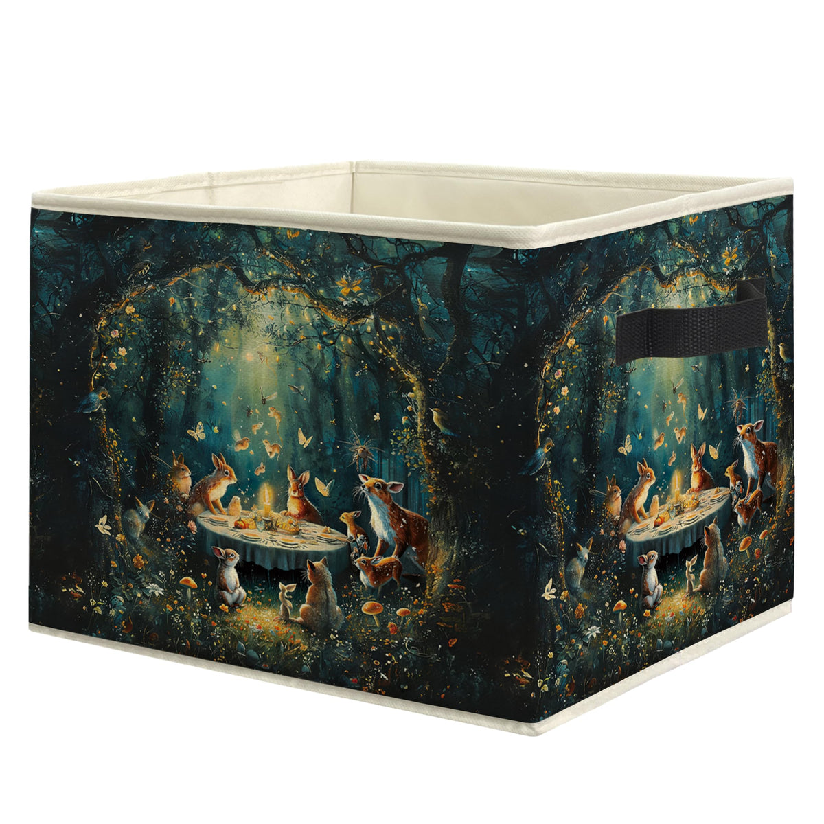 EVIHCG Enchanted Forest Animal Storage Bins Box with Handles, Mystical Fantasy Wildflower Forest Collapsible Laundry Basket Hamp