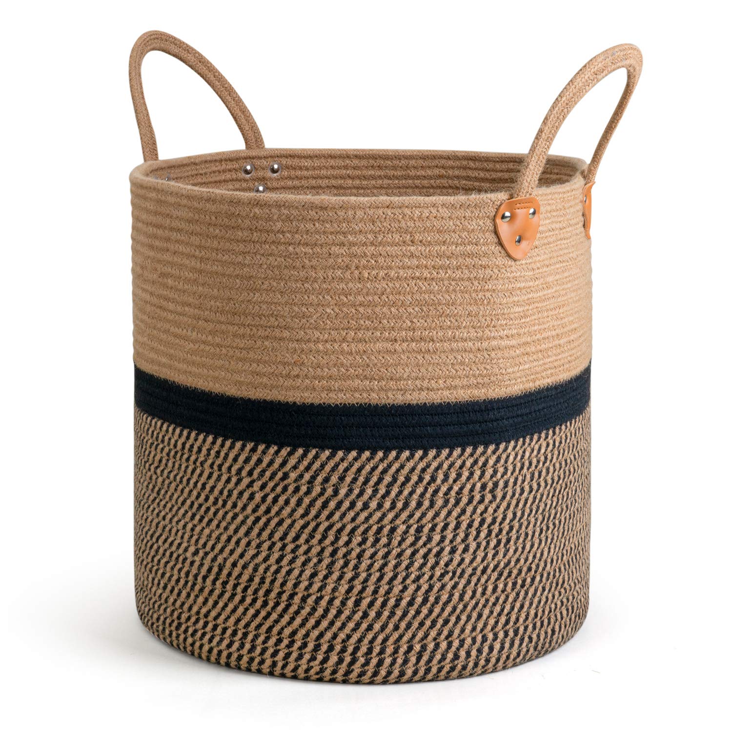 CHICVITA Extra Large Jute Basket Woven Storage Basket with Handles - Laundry Basket Toy Towels Blanket Basket Home Decor Gift, 1