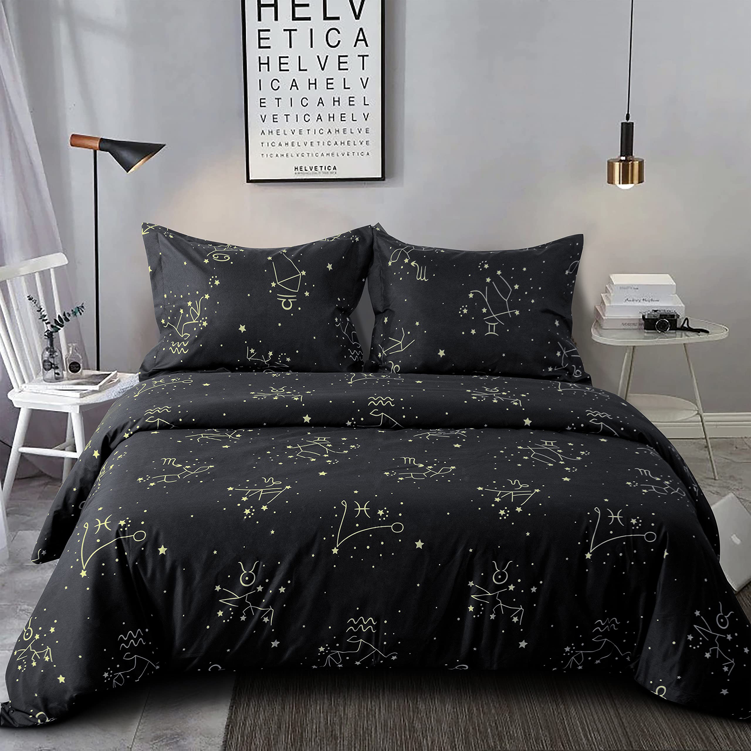 Ntbay Microfiber Queen Duvet Cover Set, 3 Pieces Ultra Soft Constellation Printed Comforter Cover Set With Zipper Closure And Co