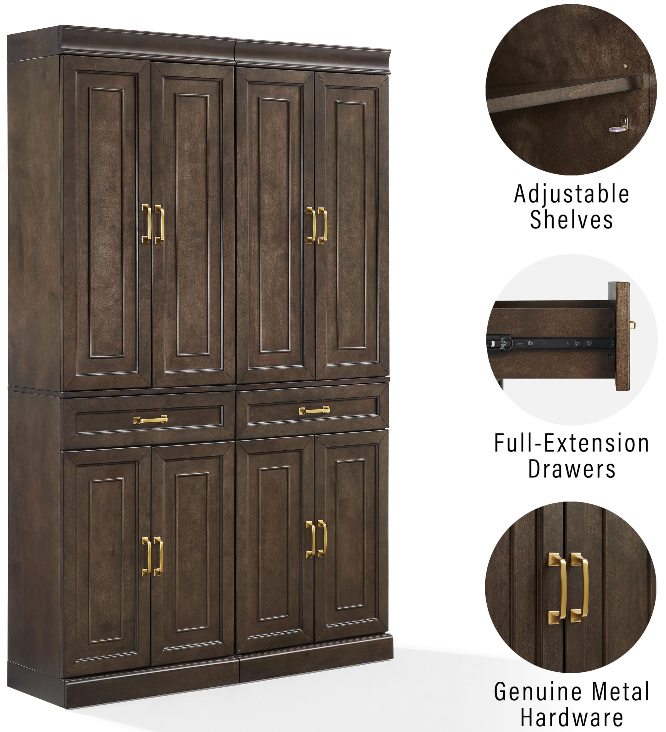 Crosley Furniture Stanton 2-Piece Pantry Storage Cabinet Set with Shelves, Kitchen, Dining, or Laundry Room, Coffee