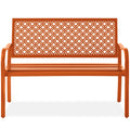 Best Choice Products Outdoor Bench 2-Person Metal Steel Benches Furniture For Garden, Patio, Porch, Entryway W/Geometric Backrest, 790Lb Capacity - Carrot