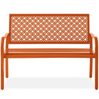 Best Choice Products Outdoor Bench 2-Person Metal Steel Benches Furniture For Garden, Patio, Porch, Entryway W/Geometric Backrest, 790Lb Capacity - Carrot