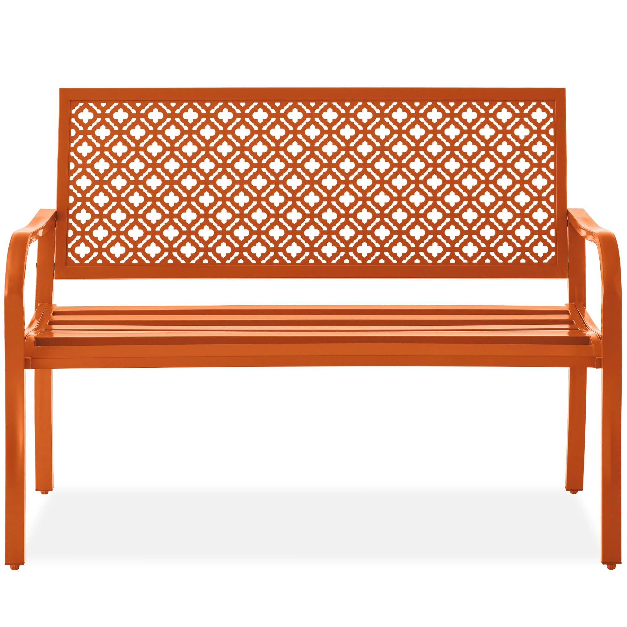 Best Choice Products Outdoor Bench 2-Person Metal Steel Benches Furniture For Garden, Patio, Porch, Entryway W/Geometric Backrest, 790Lb Capacity - Carrot