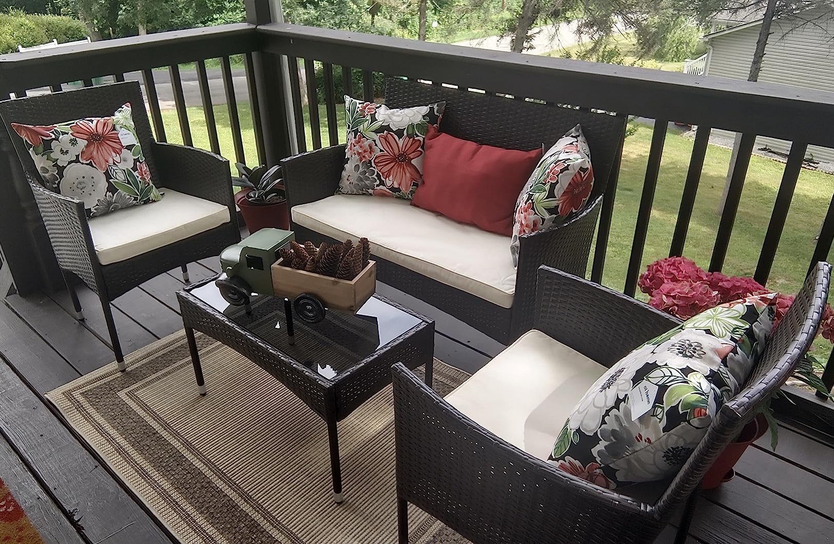 Sqodok Patio Outdoor Cushion Covers Set 3 Pack Furniture Seat Cushions Replacement Covers Waterproof Fit For 4-Seater Wicker Rattan Conversation Set Sofa Loveseat Chair Couch,42X18X3,18X18X2, Blue