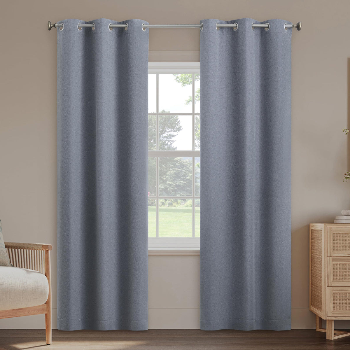 Sun Zero Giselle 2Pack Magnetic Closure 100% Total Blackout Grommet Curtain Panel Pair, Denim, 37 W x 108 L (2 Panels)