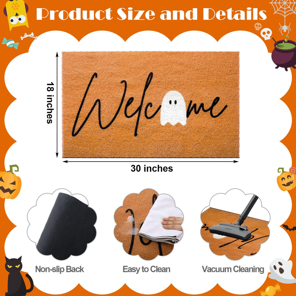 Tinideya Halloween Ghost Welcome Doormat Indoor Outdoor 30 X 18' Front Door Welcome Mat Non Slip Backing Washable Soft Kitchen
