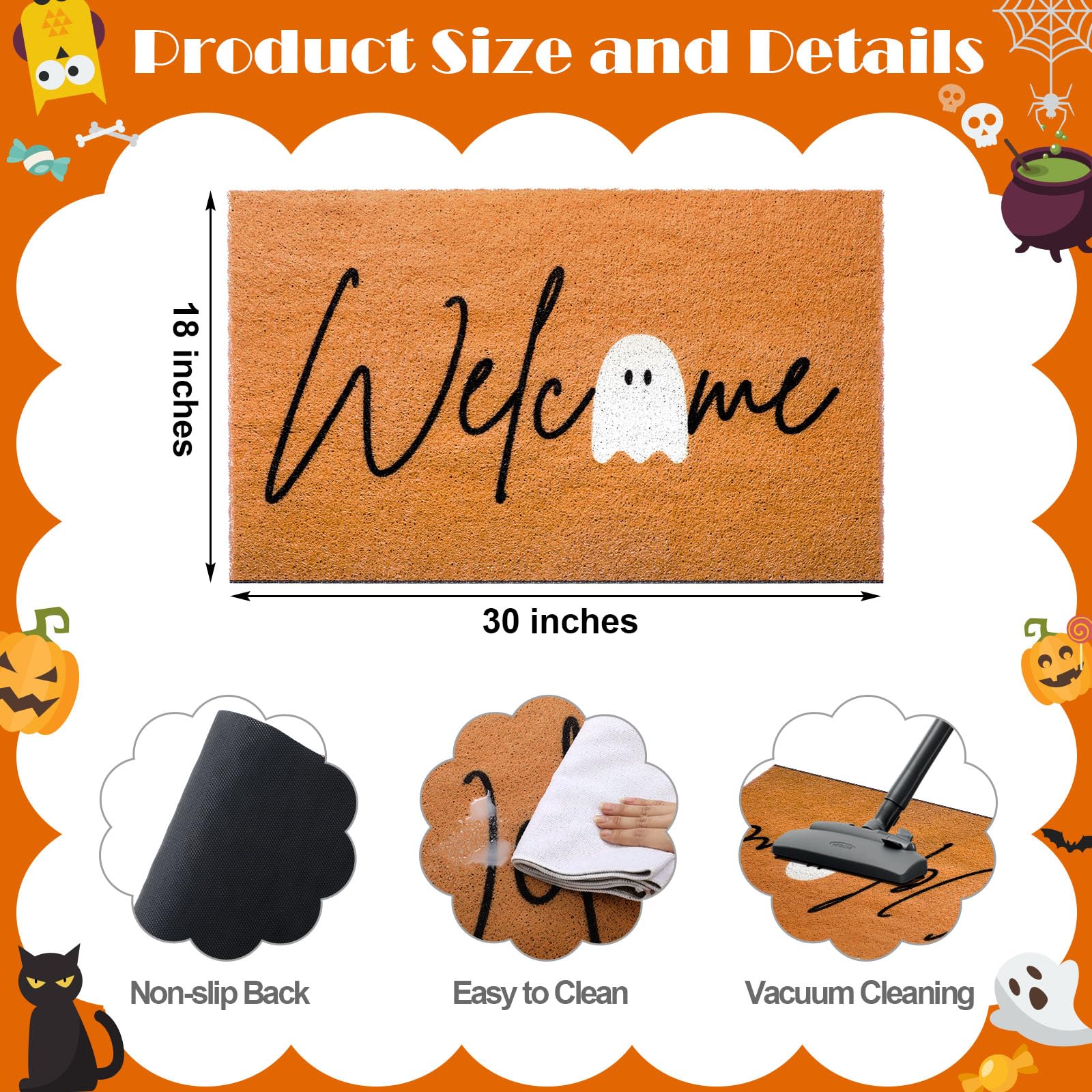 Tinideya Halloween Ghost Welcome Doormat Indoor Outdoor 30 X 18' Front Door Welcome Mat Non Slip Backing Washable Soft Kitchen