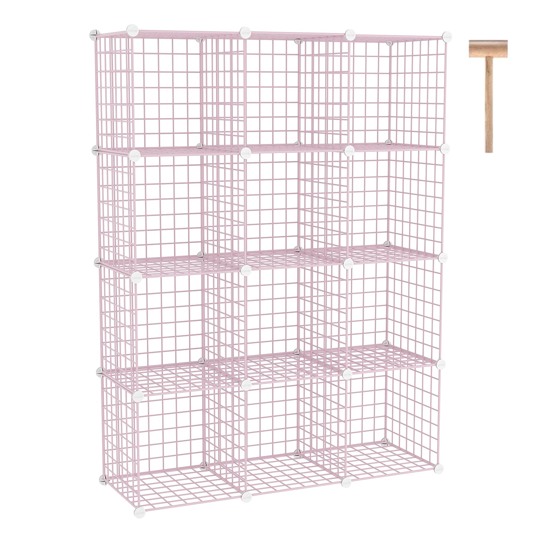 C&Ahome Wire Cube Storage, 12 - Cube Organizer Metal C Grids, Modular Shelves Units, Closet Organizer, Ideal For Home, Office, Living Room, 36.6”L X 12.4”W 48.4”H, Pink Uwcs3012P