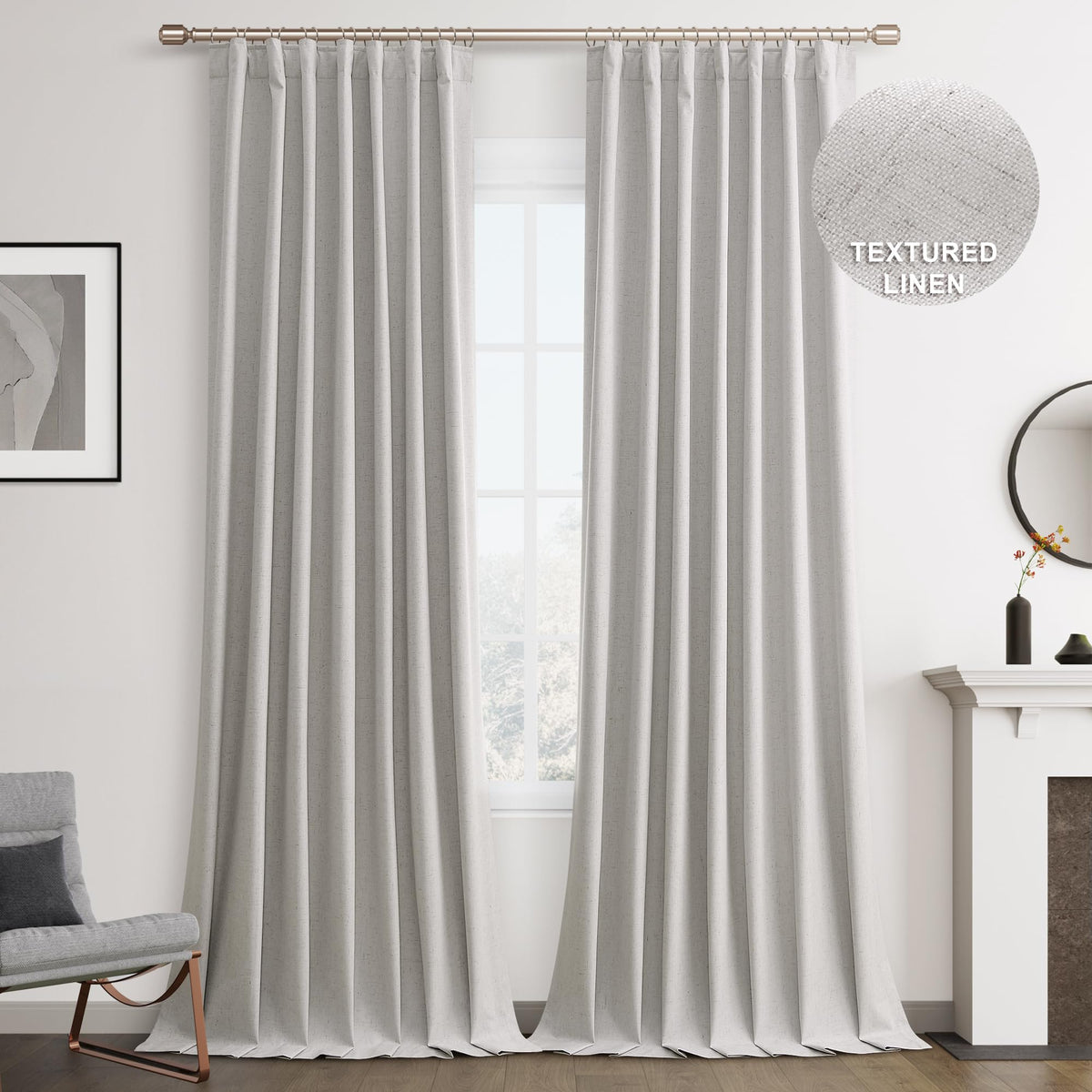 Joywell Grayish White Linen 100% Blackout Curtains 108 Inch Long, Rod Pocket/Back Tab/Hook Belt/Clip Rings,Thermal Insulated Drapes For Bedroom Living Room With Hooks,2 Panels,52 X 108