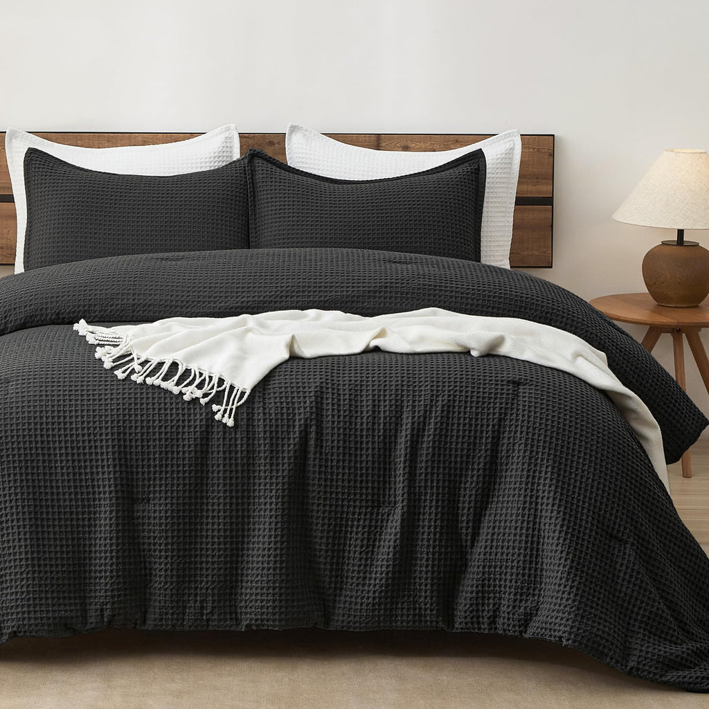 PHF 3 Pieces Waffle Weave Comforter Set Queen Size, Lightweight Breathable Comfy Bedding Set for All Season, Ultra Soft Textured