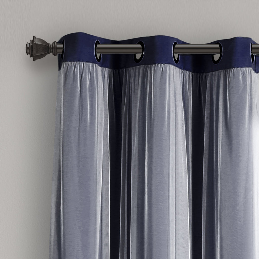 Lush Decor Sheer Grommet Curtains With Insulated Blackout Lining, Window Curtain Panels, Pair, 38''W X 63''L, Navy - Curtain Wit