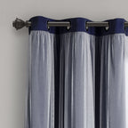 Lush Decor Sheer Grommet Curtains With Insulated Blackout Lining, Window Curtain Panels, Pair, 38''W X 63''L, Navy - Curtain Wit