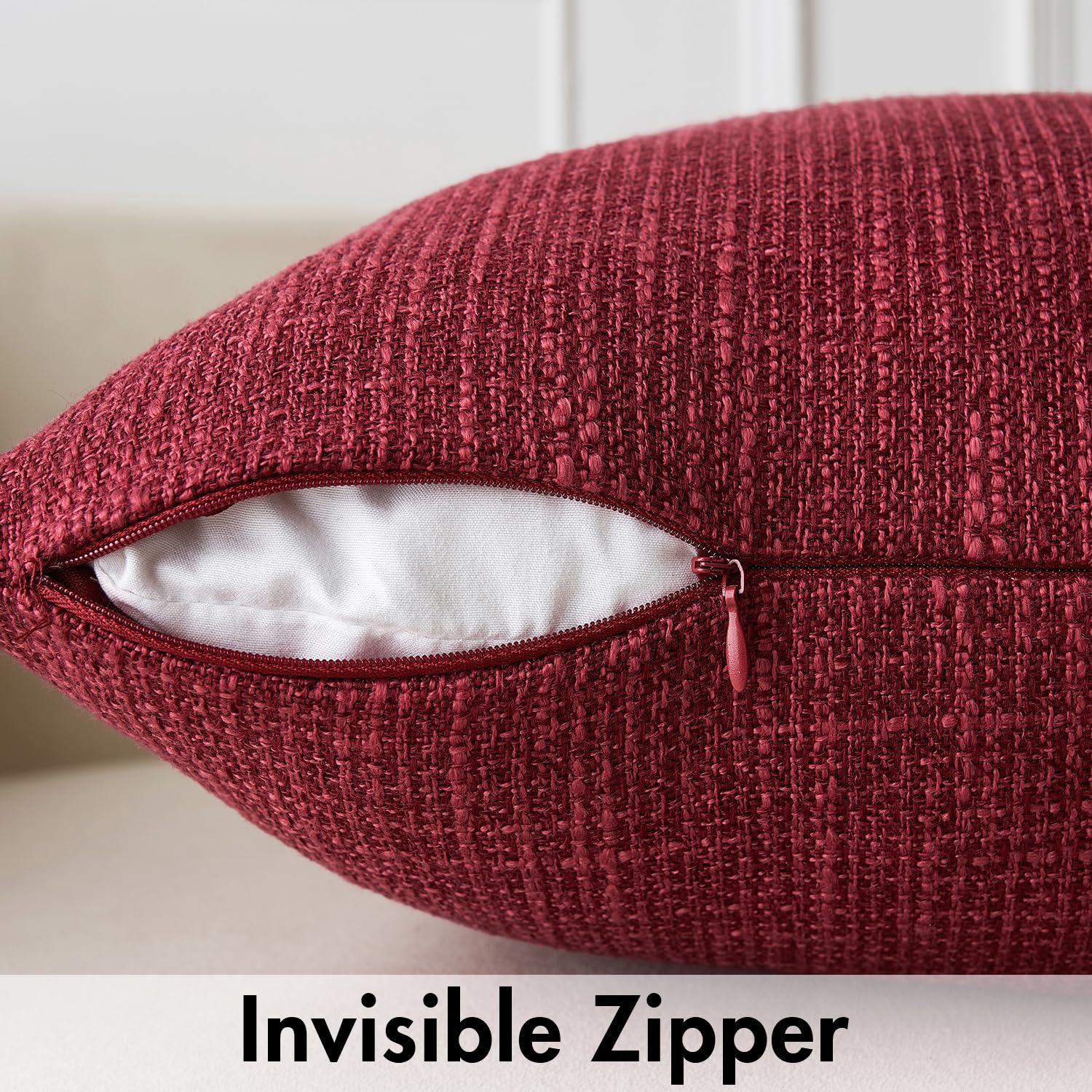 Miulee Burlap Linen Throw Pillow Covers 20X20 Inch Christmas Burgundy Red Decorative Pillow Covers Modern Farmhouse Pillowcases