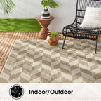 Nicole Miller New York Patio Country Calla Contemporary Herringbone Indoor/Outdoor Area Rug, Brown/Beige, 6'6'X9'2'