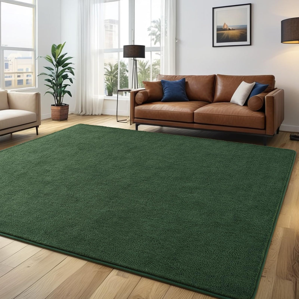 Larhom Large Modern Area Rugs For Bedroom Living Room, 5X7 Feet Dark Green Rug, Thickened Memory-Foam Indoor Carpets, Minimalist