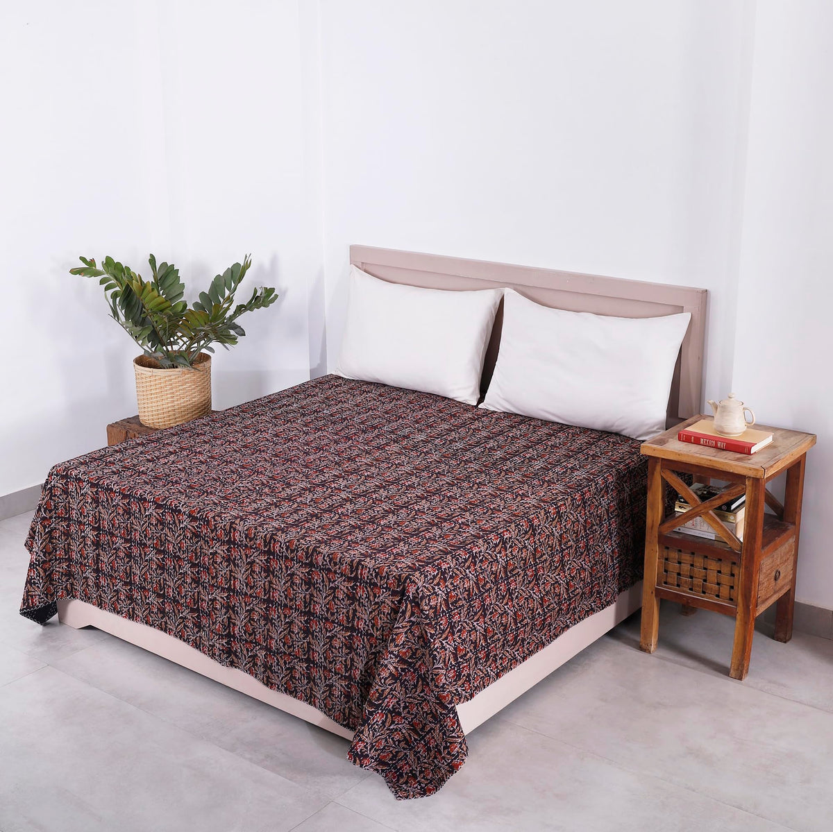 Ravaiyaa  Attitude is everything Traditional Hand Block Print Kantha Quilt Beautiful Floral Decor Cotton Gudari (90x108 Inch)