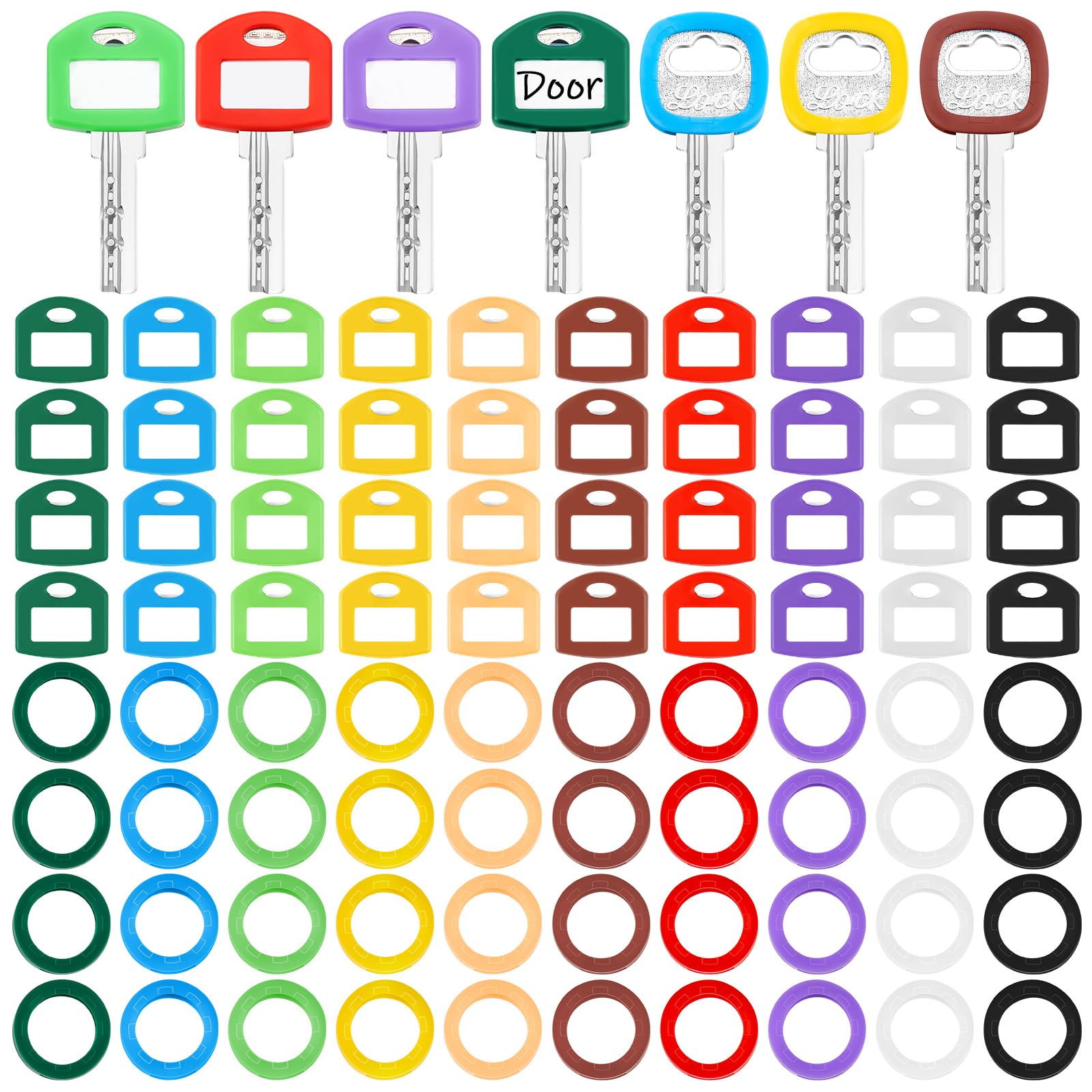 Blulu 80 Pieces Key Color Covers Caps Tags Covers Set Plastic Key Identifier Rings Toppers For Organization House, 2 Styles(Clas