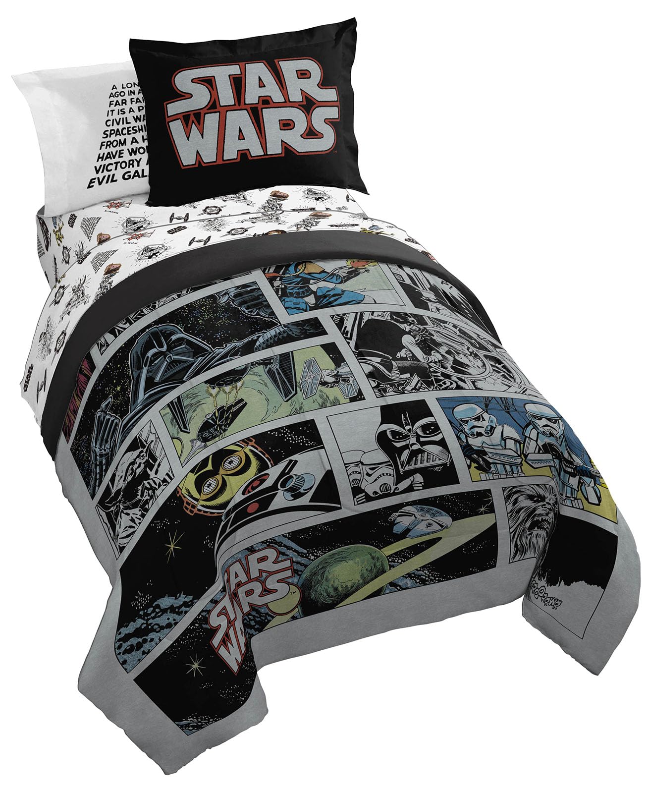 Jay Franco Star Wars Comic Book Full Size Comforter Set - 7 Piece Bedding Includes Sheet Set & Pillow Covers - Super Soft Cozy K