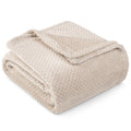 Pavilia Beige Cream Throw Blanket For Couch, Twin Bed, Soft Fleece Throws For Sofa Chair, Fuzzy Waffle Textured Blanket, Cozy Wa