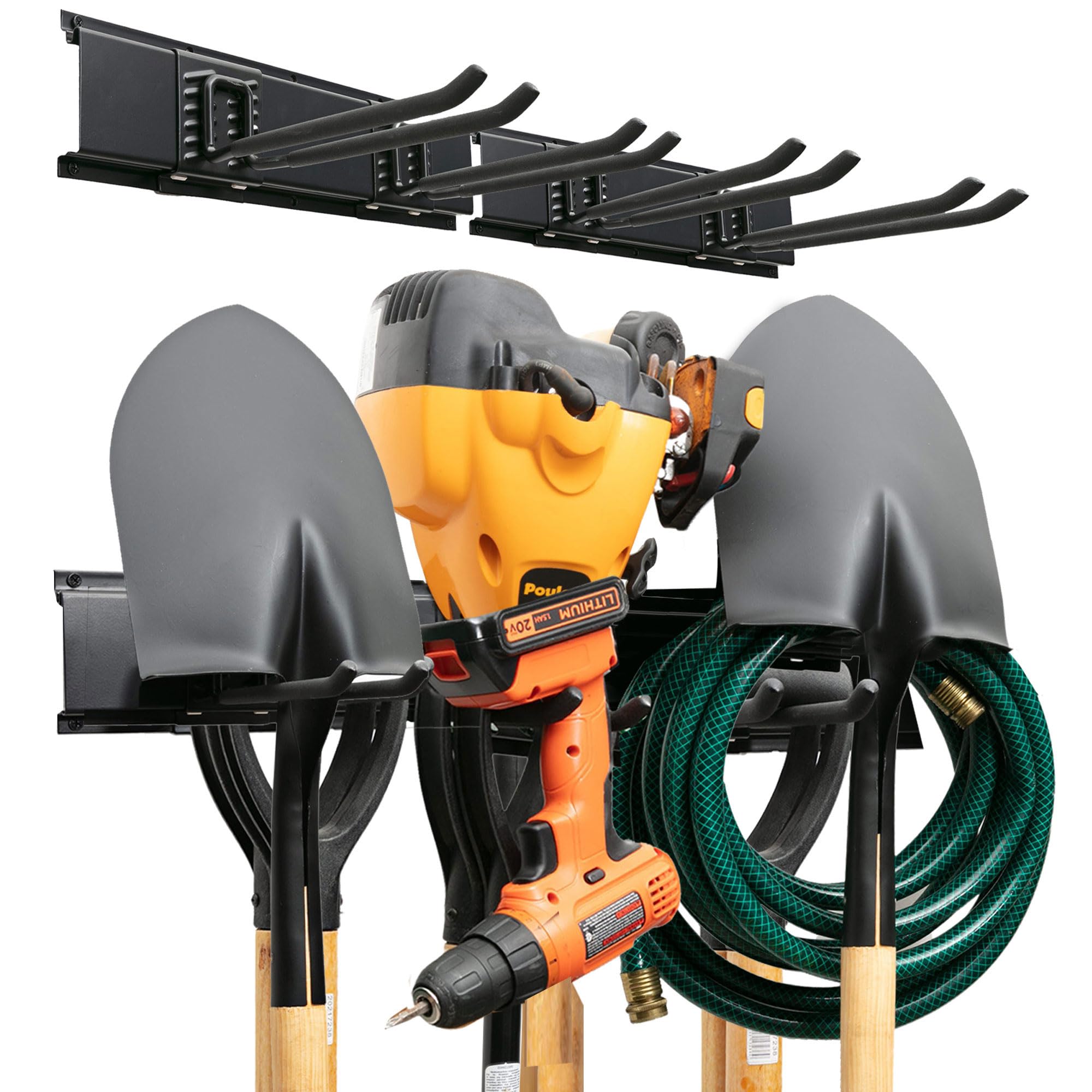 Tidyme Garage Tool Organizer Wall Mount - Sturdy Storage Rack With Adjustable Hooks, Stud Spacing Compliance - 200Lbs Capacity -