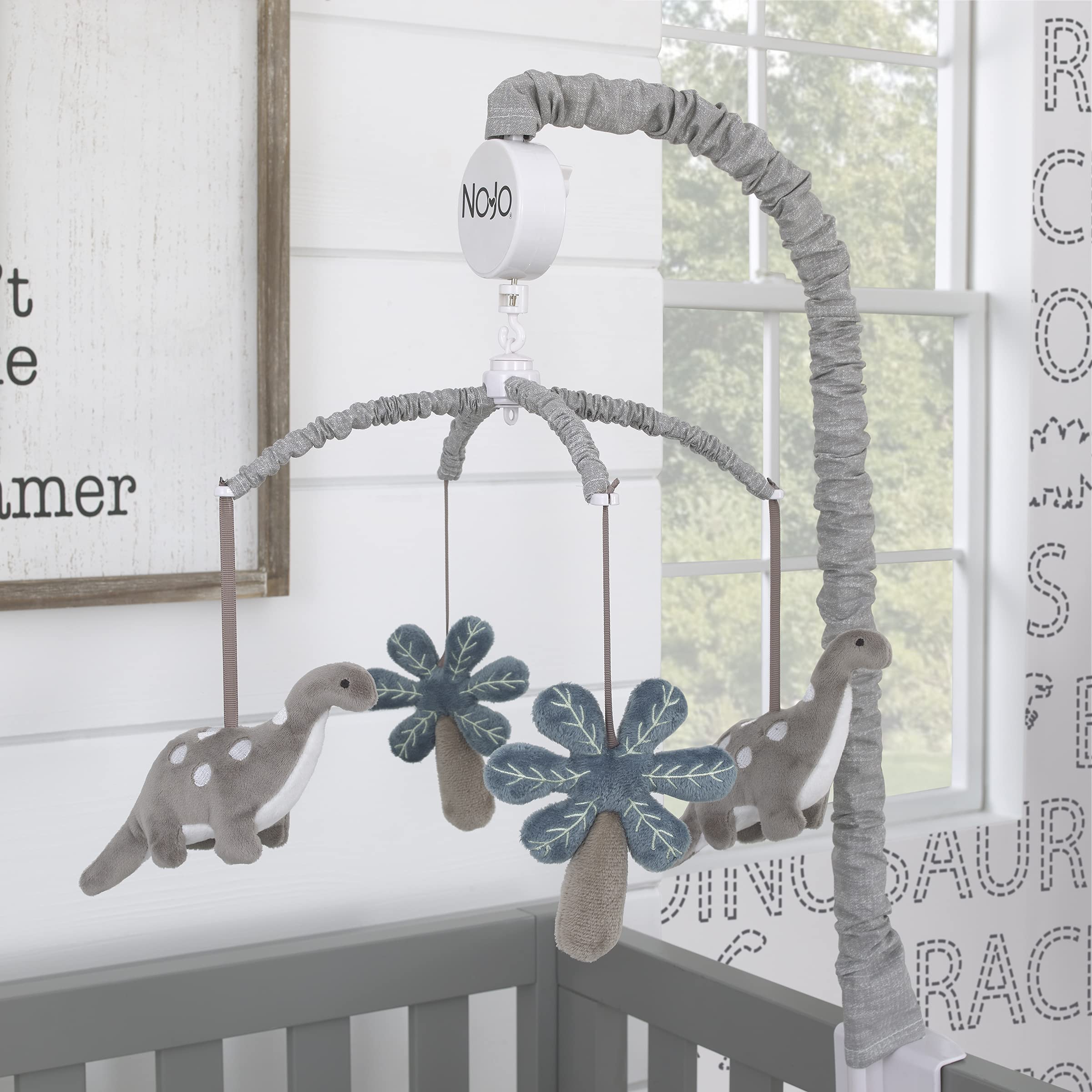 Nojo Baby-Saurus Gray Brontosaurus & Palm Tree Musical Mobile, Grey, Charcoal