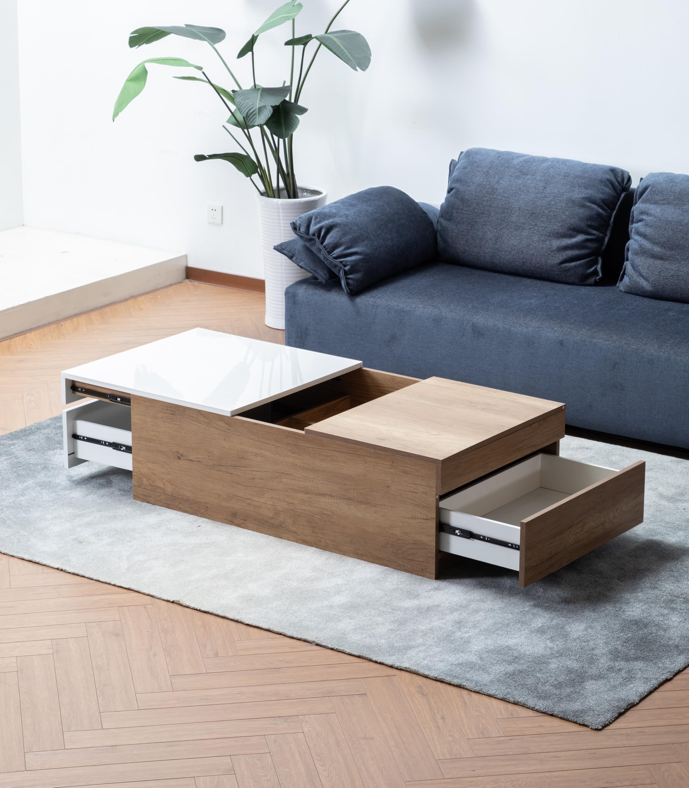 Arlo Light Brown Lift Top Coffee Table with Storage, Hidden Compartments, and 2 Drawers