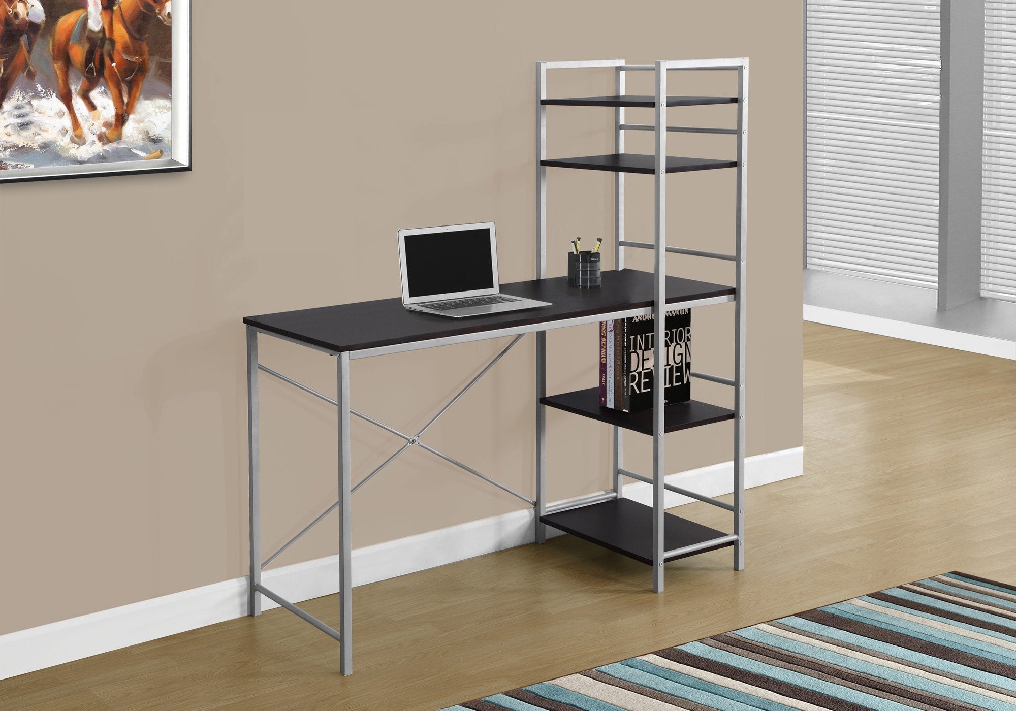 Monarch Specialties Study Workstation With 4 Bookshelves-Home & Office Computer Desk With 4 Tier, 48&quot;, Cappuccino