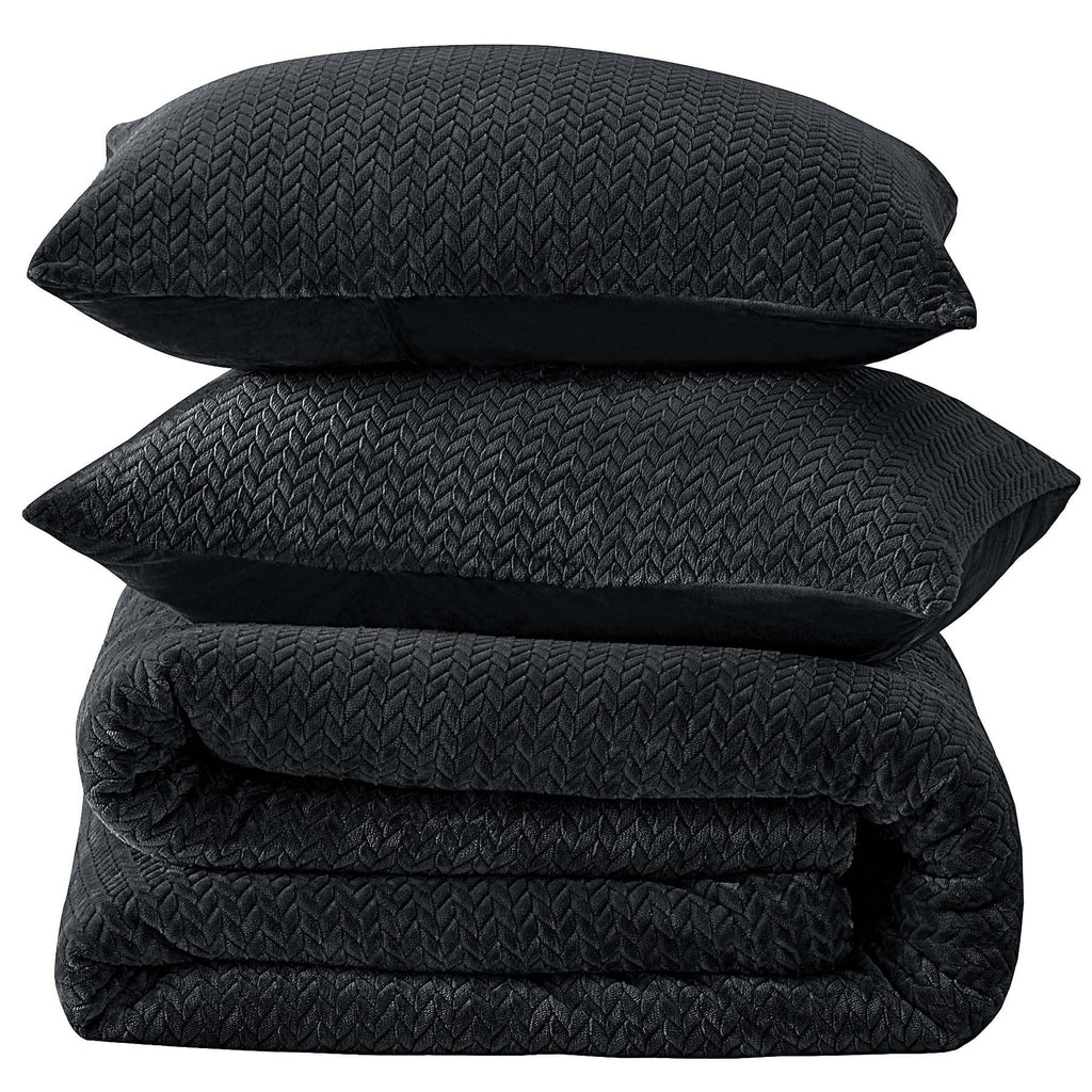 Chixpace Fluffy Full Comforter Set - Furry Black Leaves Pattern Faux Fur Bed Set, Winter Ultra Soft Fuzzy Comfort Set, Velvet Be