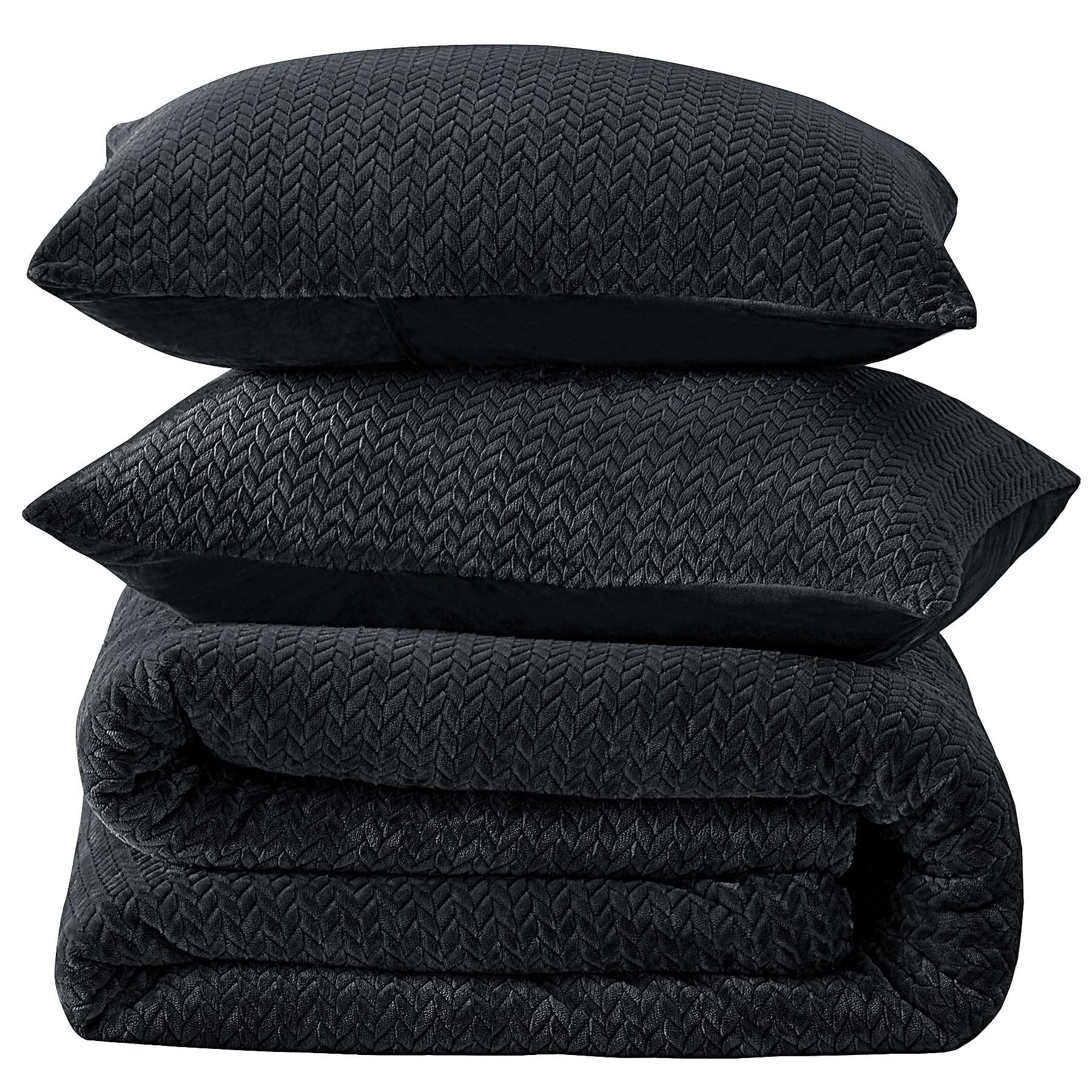 Chixpace Fluffy Queen Comforter Set - Furry Black Leaves Pattern Faux Fur Bed Set, Winter Ultra Soft Fuzzy Comfort Set, Velvet B