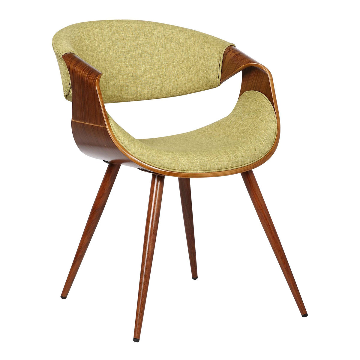 Armen Living Butterfly Mid Century Modern Dining Chair For Kitchen Office Desk Vanity in Green Fabric Upholstery and Walnut Wood