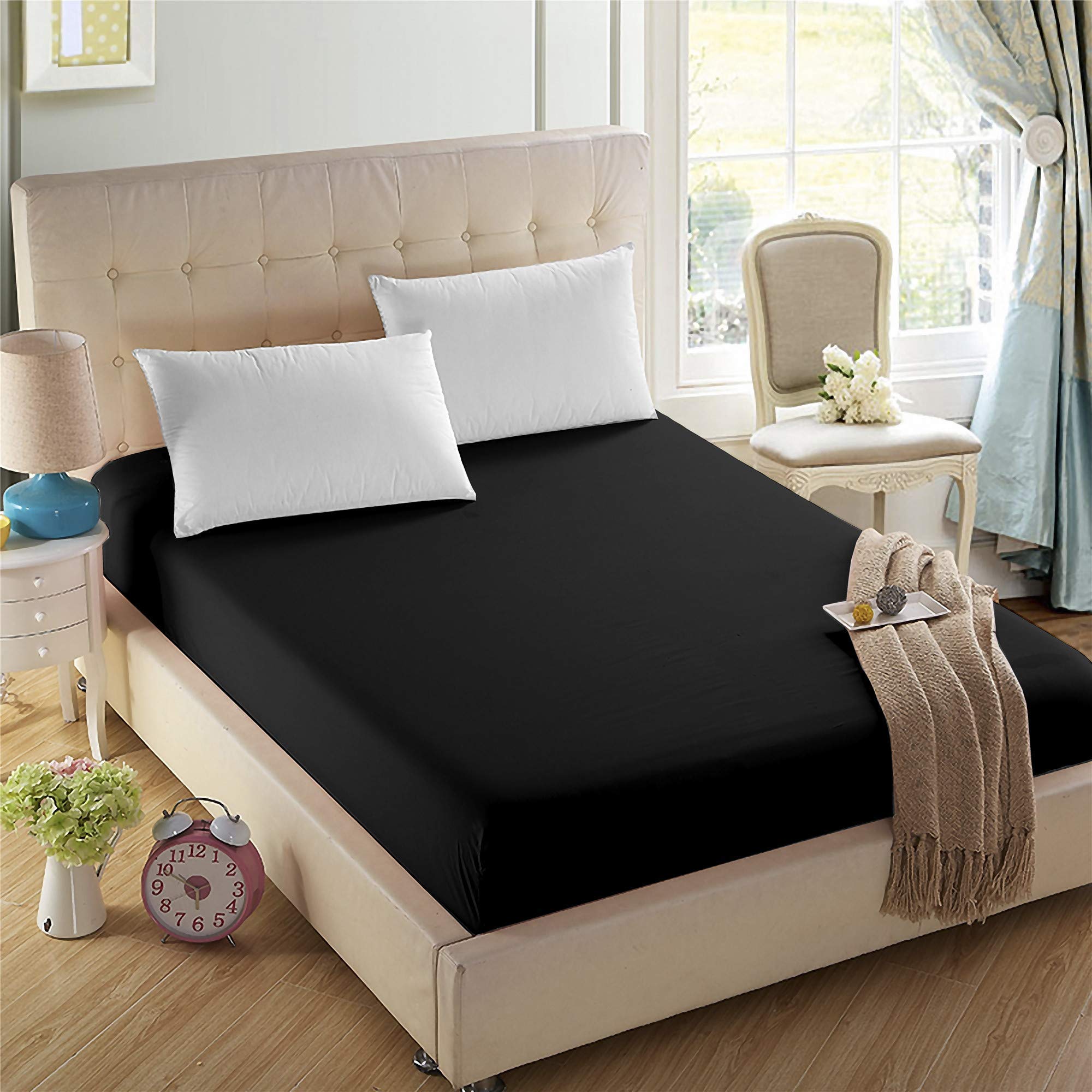 4U'Life Single Fitted Sheet, Prime 1800 Series, Ultra Soft & Comfortable, Double Brushed Microfiber (Black, King)