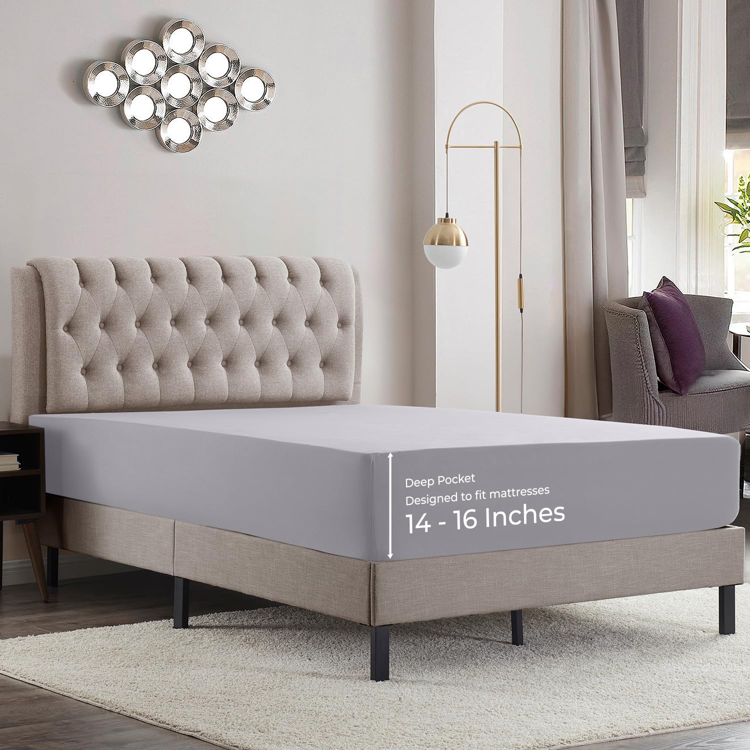 Empyrean California King Fitted Sheet, Ultra Soft Microfiber 110Gsm Deep Pocket Fitted Sheet Only, Moisture Wicking Fits 14 To 1