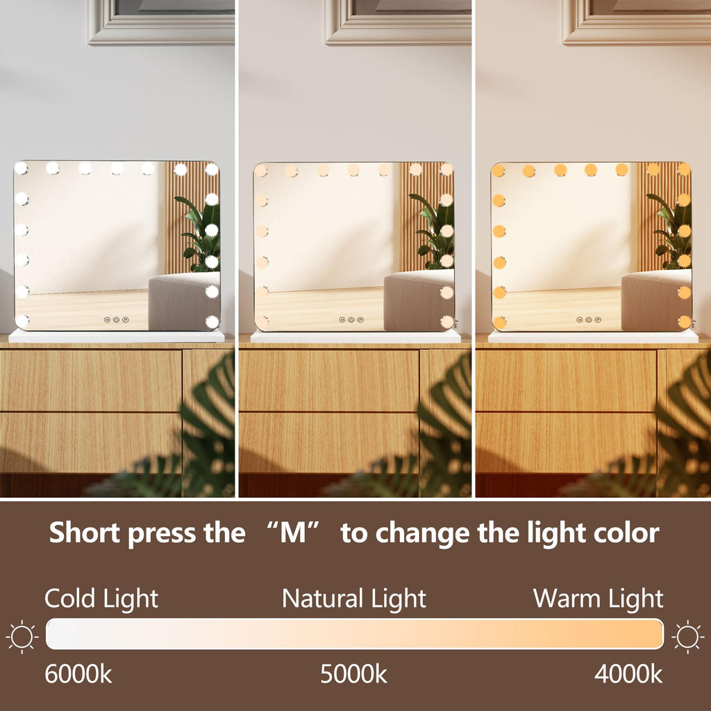 Slimoon Hollywood Vanity Mirror With Lights, 17 Dimmable Led Bulbs 3 Color Lighted Makeup Mirror With Detachable 10X Magnificati