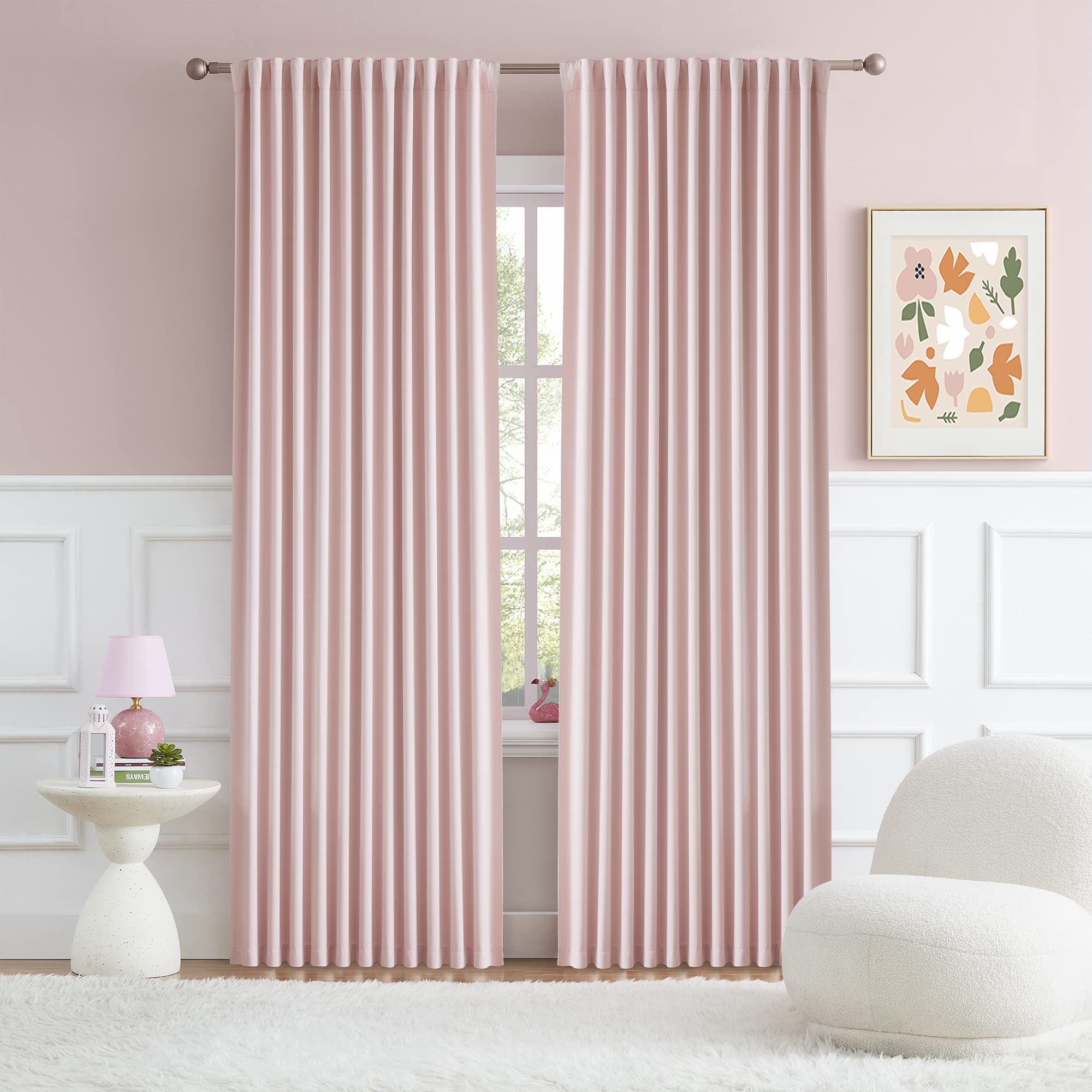DUALIFE 2 Panels Baby Pink Curtains for Girls Bedroom 70 Inch Wide- Back Tab and Rod Pocket Room Darkening Thermal Insulated for