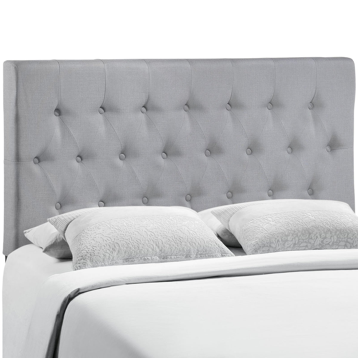 Modway Clique Tufted Button Diamond Pattern Linen Fabric Upholstered Full Headboard In Gray