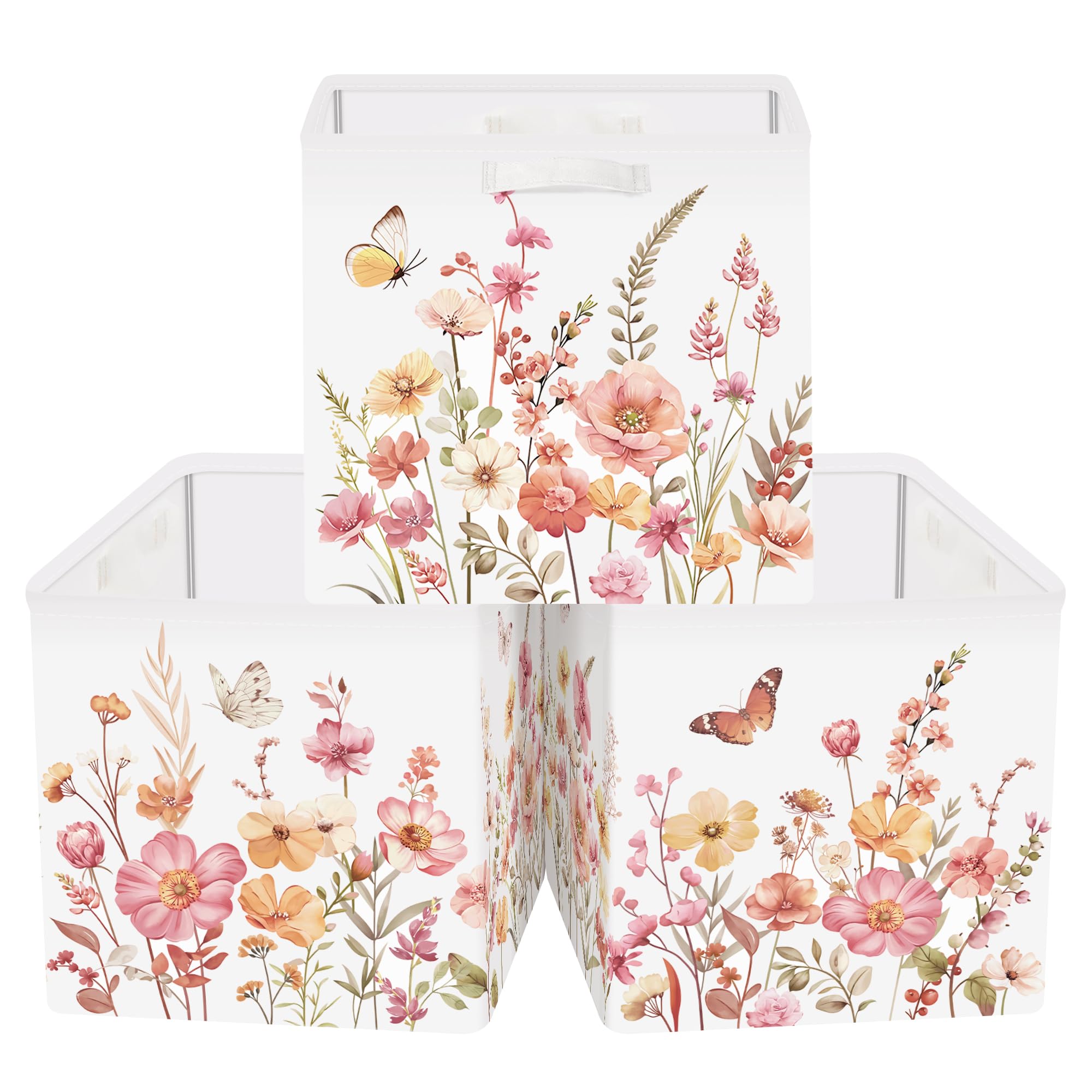 HUUMONSS 11.8 Wild Flower Storage Cube Organizer Set 3Pcs Clothes Storage Basket Bin for Closet Shelf Garden Butterfly Nursery K