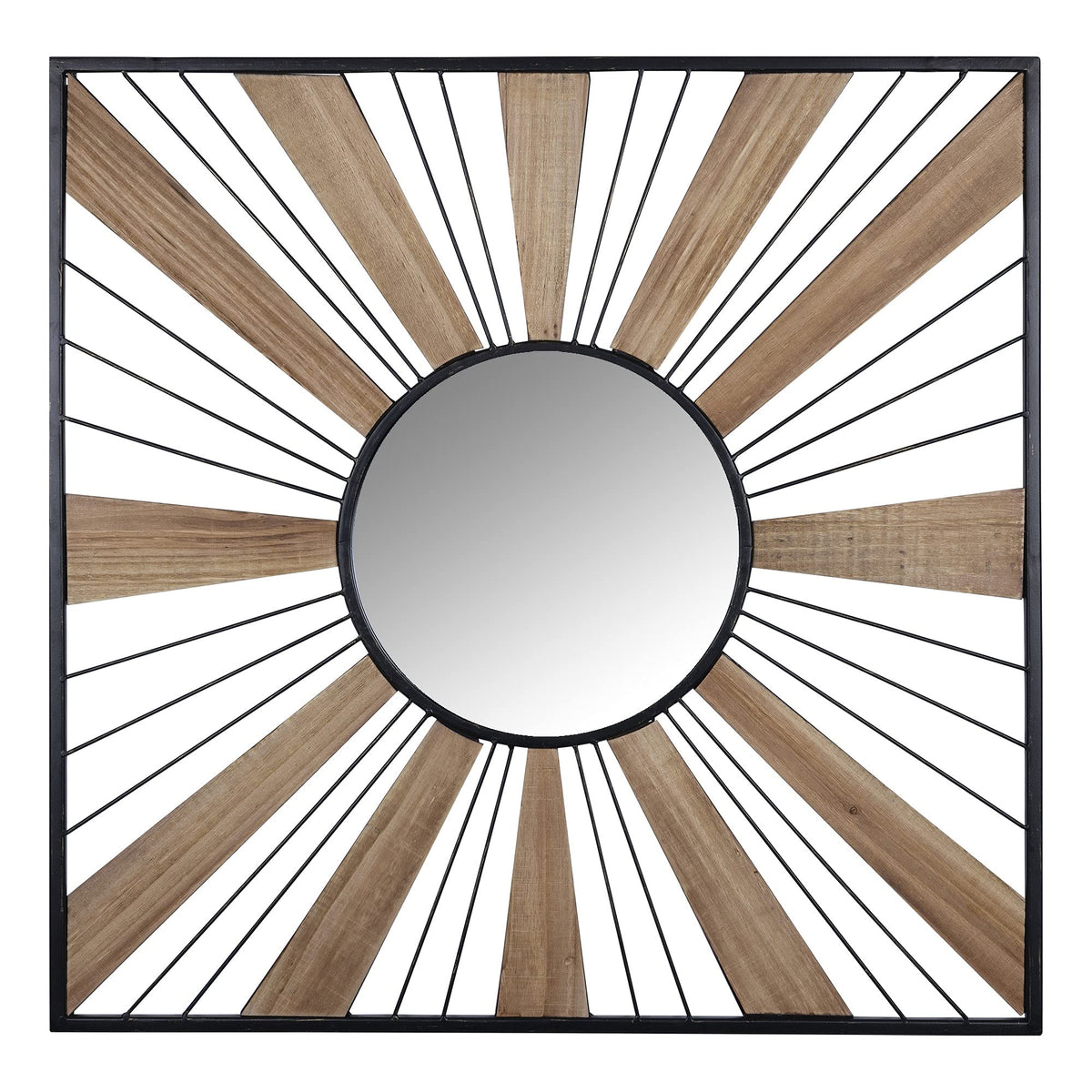 HomeRoots Multi 40% Iron 30% MDF Wood Veneer 15% Mirror 15% MDF Sunray Themed Wall Mirror