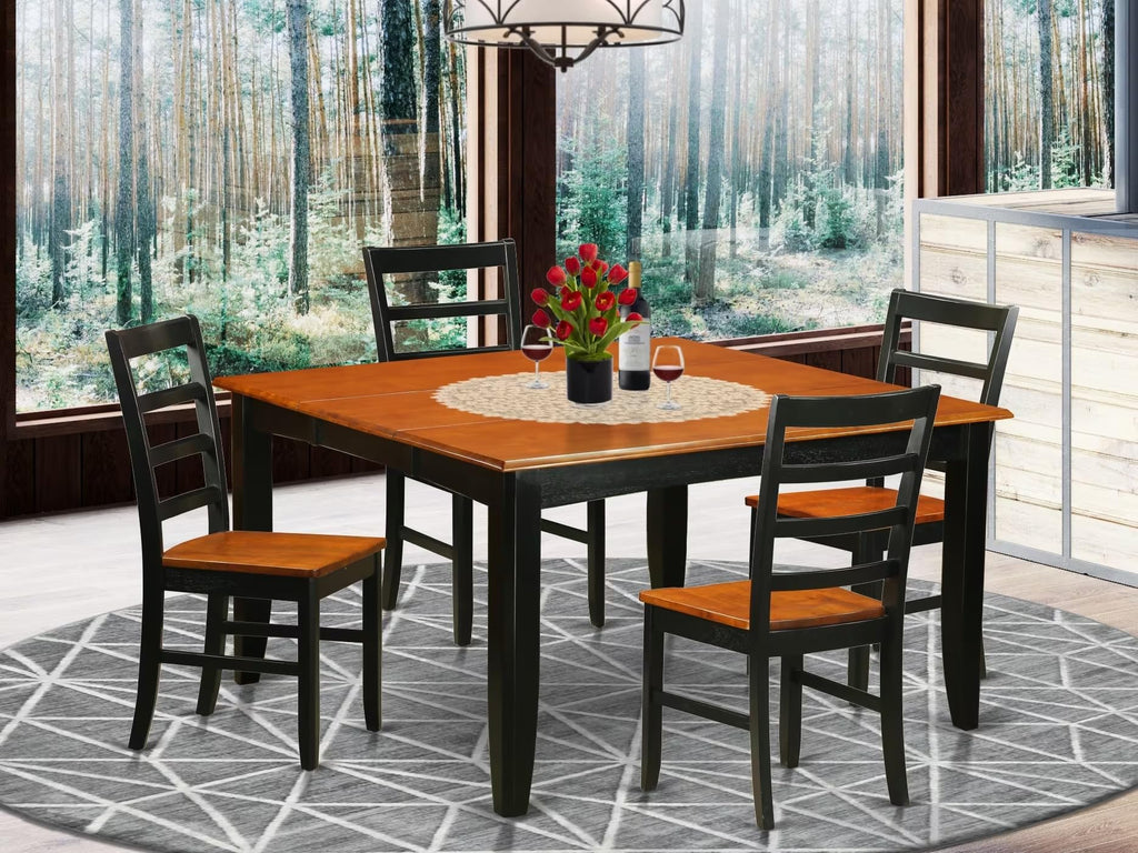 East West Furniture Parfait 5 Piece Kitchen Set Includes a Square Table with Butterfly Leaf and 4 Dining Room Chairs, 54x54 Inch, Black & Cherry