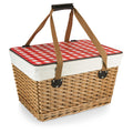 Picnic Time Canasta Wicker Picnic Basket With Lid, Small Picnic Basket For 2, Beige Canvas With Red & White Gingham Pattern Lid
