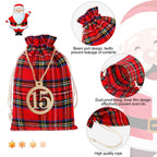 Christmas 24 Days Advent Calendar Xmas Countdown Wooden Numbers With 24 Pieces Buffalo Check Drawstring Christmas Bags For Party