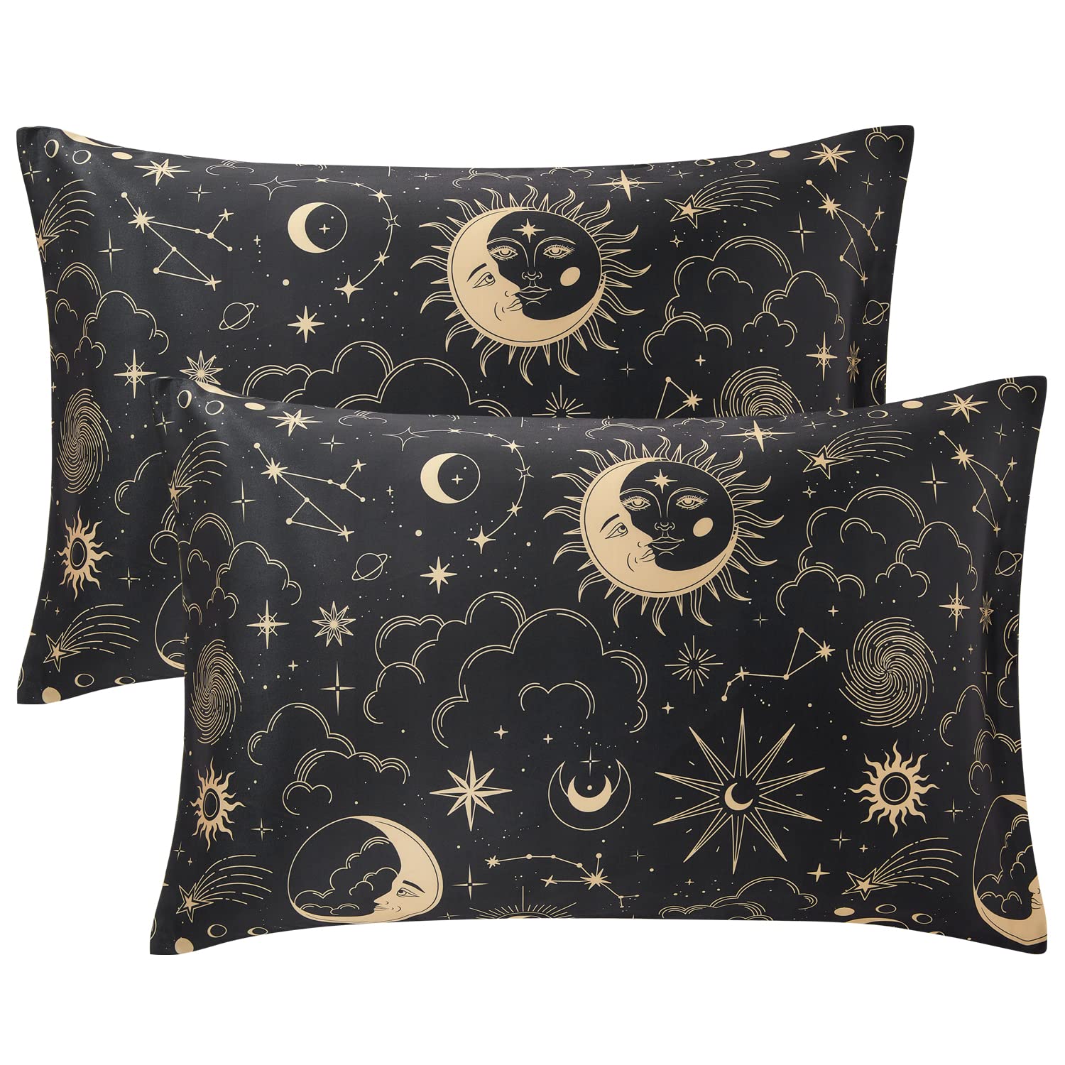 Exq Home Satin Pillowcase For Hair And Skin Queen - Black Printed Silk Pillowcase 2 Pack 20X30 Inches - Satin Pillow Cases Set O