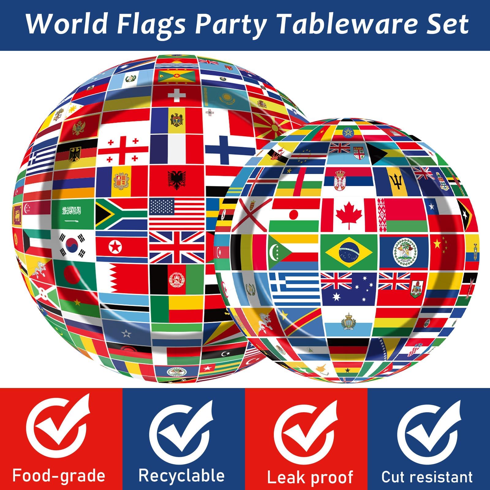 96Pcs International World Flags Party Supplies Country Flag Paper Plates Napkins Travel Trip Around The Globe Party Decorations