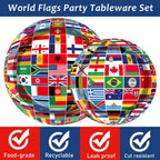 96Pcs International World Flags Party Supplies Country Flag Paper Plates Napkins Travel Trip Around The Globe Party Decorations