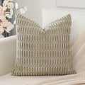 Otostar Corduroy Decorative Throw Pillow Covers 16X16 Inch Super Soft Boho Striped Square Pillow Covers Case Modern Cushion Covers For Sofa Couch Bedroom Car Decor Khaki