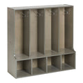 ECR4Kids Streamline 4-Section Coat Locker with Bench, Toddler Size, Kids Furniture, Grey Wash