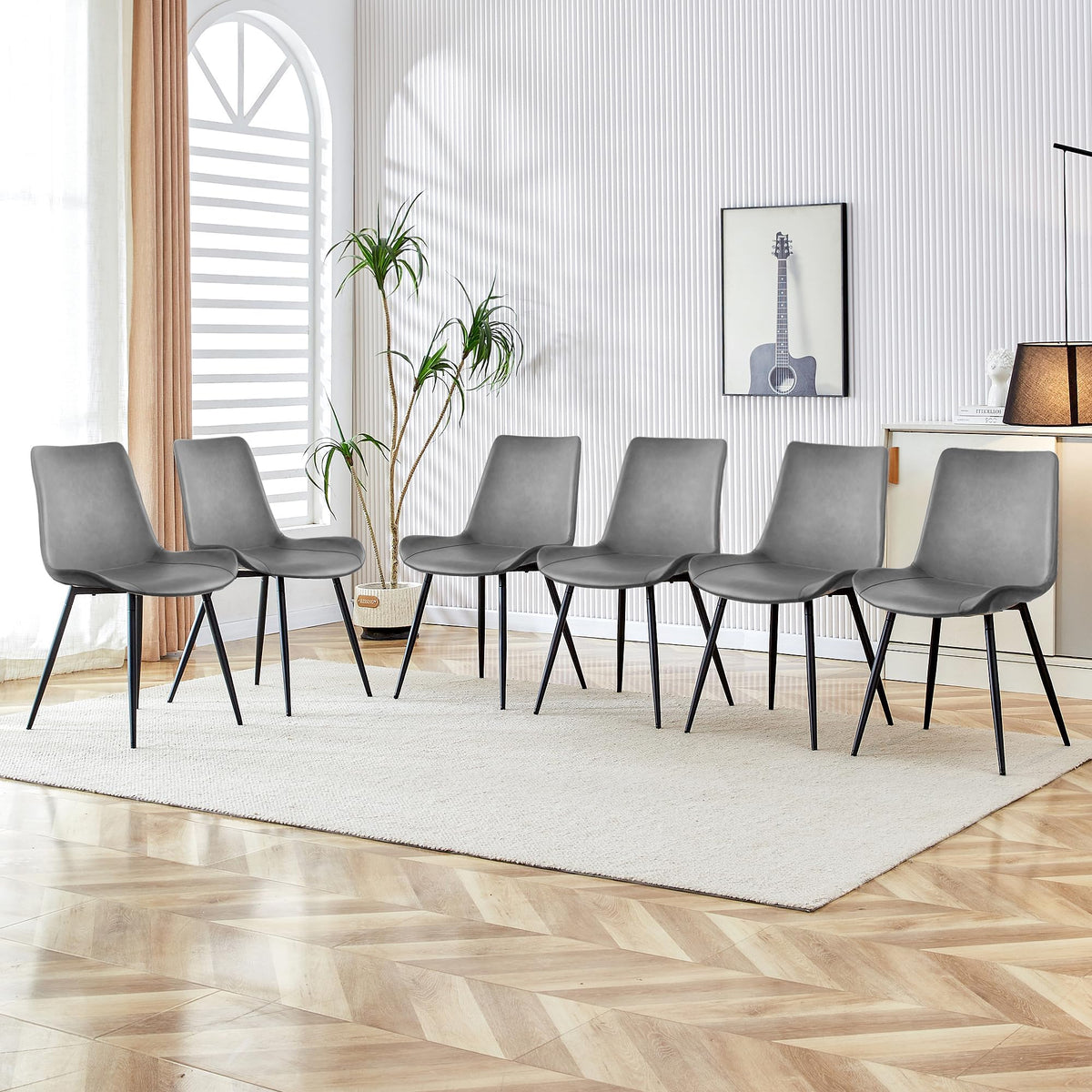 Haufchox Dining Chairs Set,Modern Upholstered Seat Dinner Chairs, Faux Leather Side For Metal Legs, Indoor Kitchen Living Room (