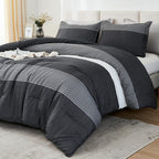 Litanika Queen Comforter Set Black White Grey - 3 Pieces Lightweight Summer Bedding Set, All Season Down Alternative Comforter (