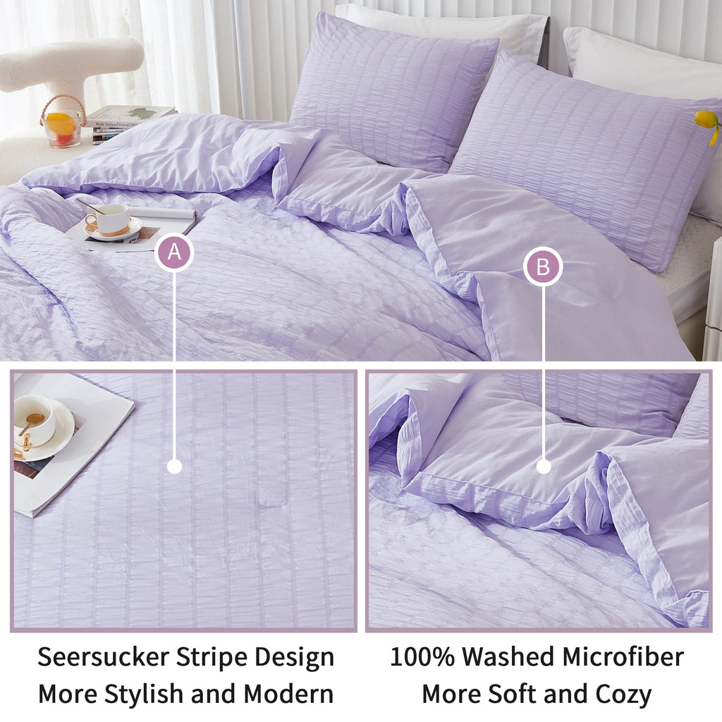 Avelom Lavender Purple Seersucker Comforter Set, California King, 104X96, 3 Pieces