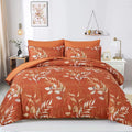 Wongs Bedding Botanical Comforter Set Queen, 7 Pieces Terracotta Bed In A Bag Burnt Orange Comforter Golden Leaves Bedding Queen